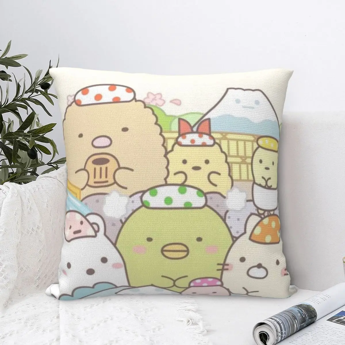 Sumikko Gurashi Kawaii Bear Pillowcase Polyester Cushion Cover Decorative Throw Pillow Case Cover Home Square 45X45cm Multi-Size