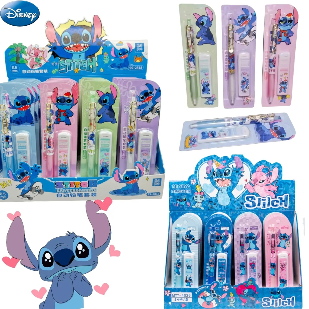 1/4pcs Disney Stitch ดินสอชุดน่ารัก Lilo 0.5 มม.กด No-Sharp ดินสอเครื่องเขียนเด็กของขวัญวันเกิด