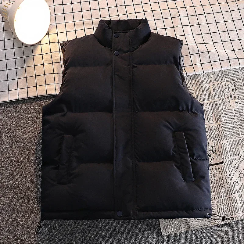 Men Vest 2024 New Double Pocket Leisure and Comfort Vest Autumn Winter Solid Color Stand Up Collar Zipper Warm Vest