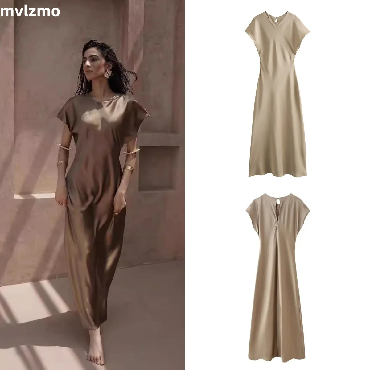 Women Fashion Summer New Solid Color Sleeveless O-neck Satin Long Dress France Chic Female Evening Mujer Vestidos De Fiesta