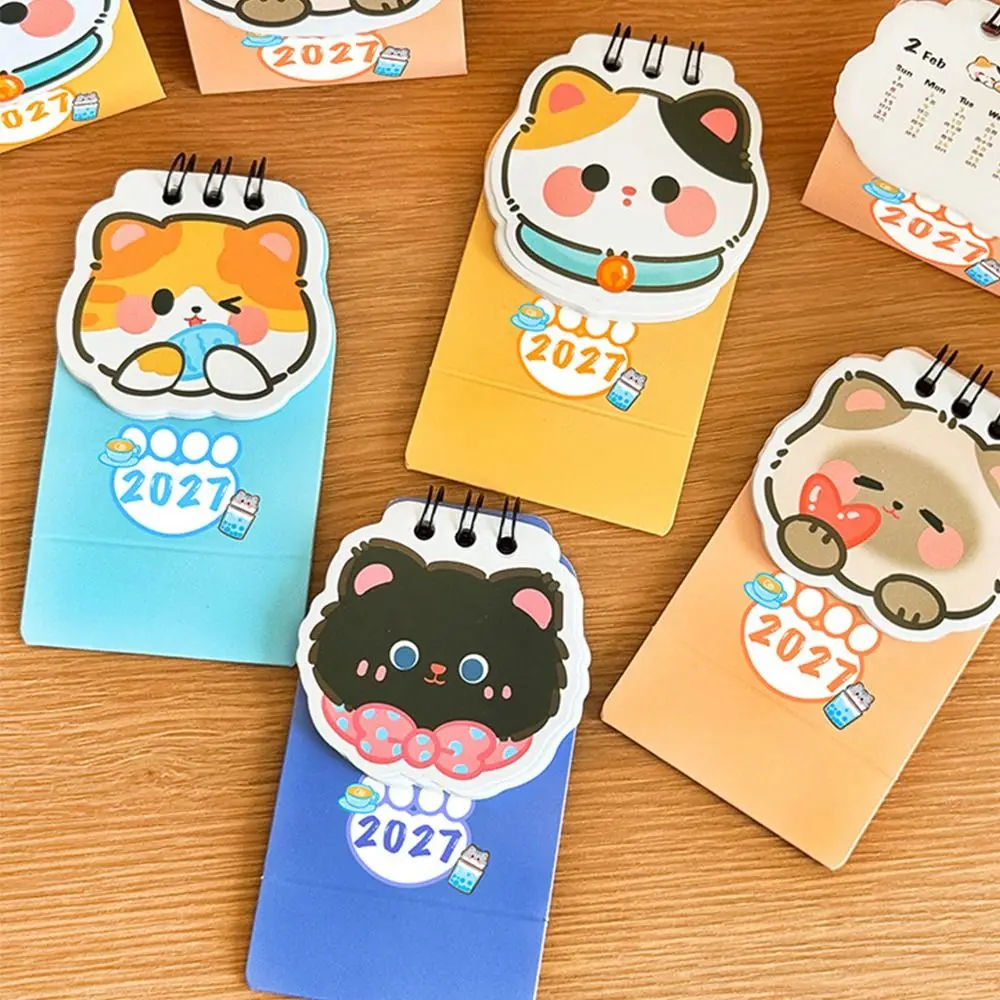 New Cartoon Cat 2027 Desk Calendar Coil Mini Schedule Planner Schedule Mark Daily Planner Office Desk Accessories