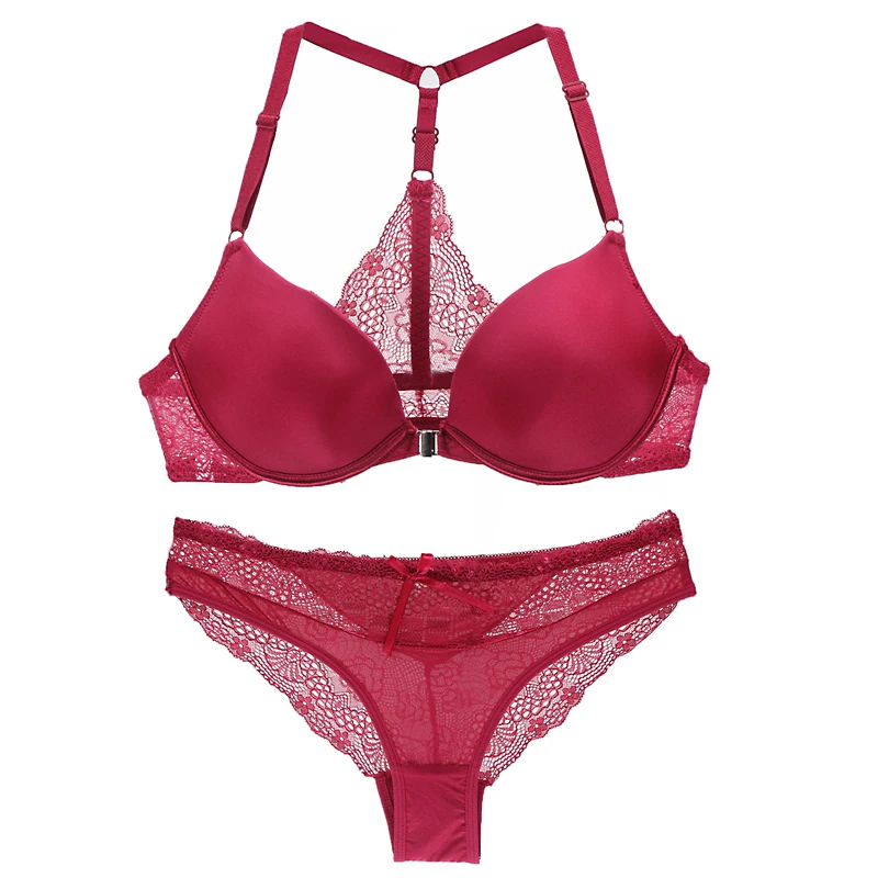 DaiNaFang New Sexy Bras Set Deep V Y-Line Straps Japan and South Korea Lace Womens Underwear ABC Cup Female Lingerie