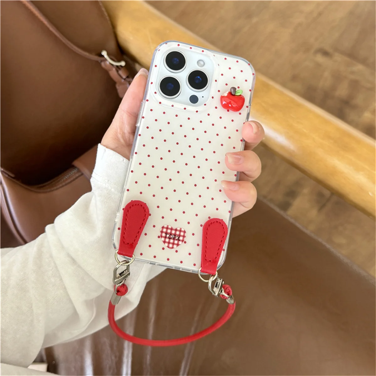 

Simple White Polka Dot Phone Case For iPhone 16 Pro 15 14 Pro Max Back Cover with Hand Rope Strap Cute Cases Funda