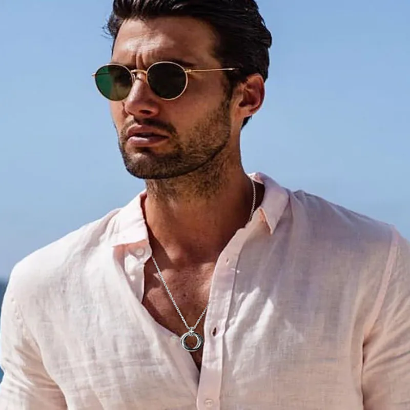 Casual Simple Interlocked 3 Circle Necklace for Men Women Chain Round Circle Pendant Stainless Steel Hippie Neck Collar Jewelry