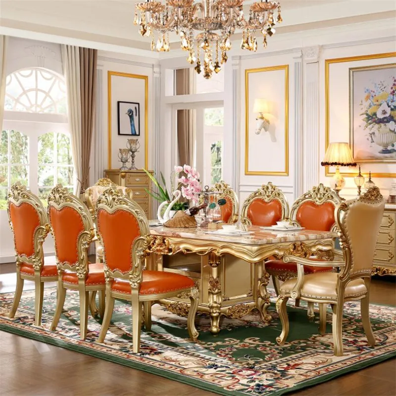 European marble dining table rectangular villa dining table gold table champagne gold