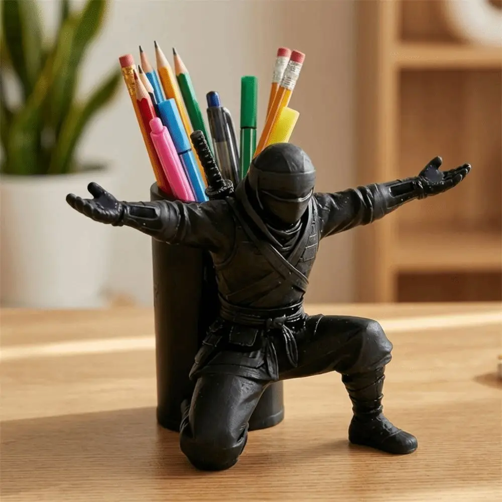 Multi-functional Funny Ninja Warrior Pen Holder Plastic Stable Ninja Ornament Non-Slip Base Simulation Character Model Student