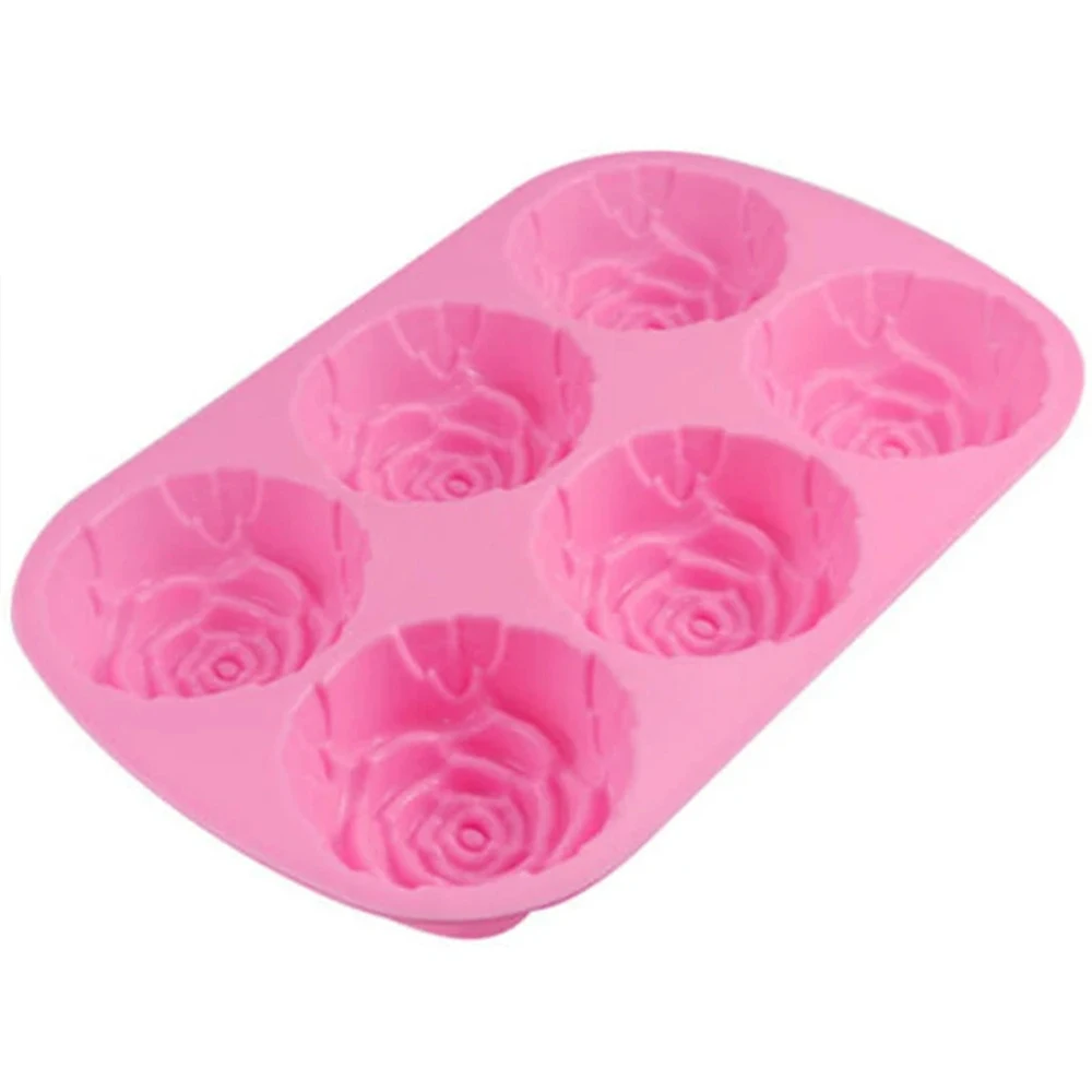 6 Holes Flower Rose Handmade Soap Candle Mold Silicone Cake Mold Bakeware Baking Dish Pan Muffin Mould Rose Ice Cube view 5