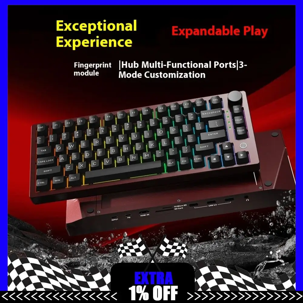 

EXZX FH75 Mechanical Keyboard Wired Aluminium Alloy Keyboard RGB Customized HUB Support Windows Hello Fingerprint Recognition