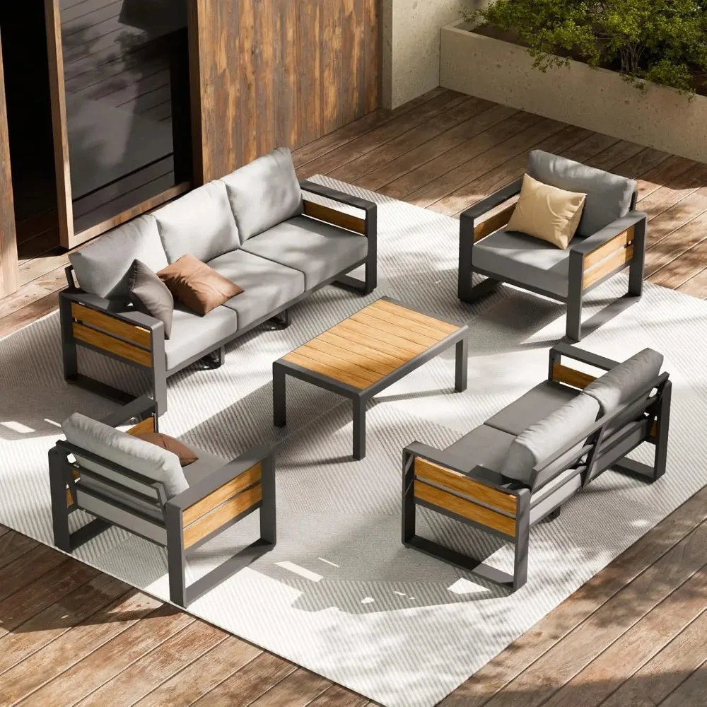 Aluminum Outdoor Patio Furniture Set with Table,7 Seat,Dark Gray | Rustproof,High weight, Custom