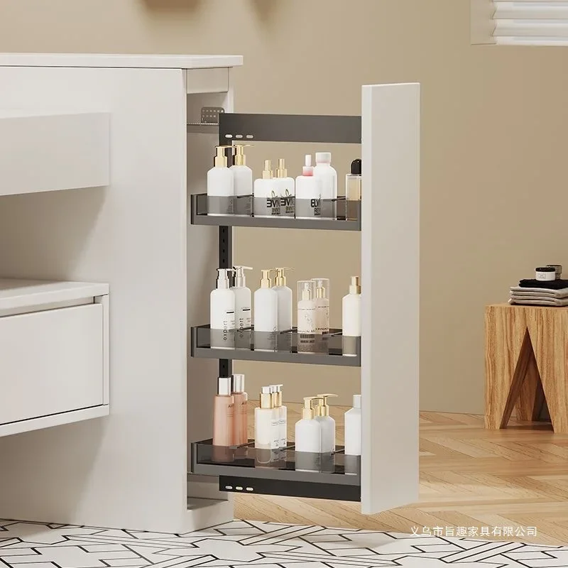 Half-wall pull-out basket with wet and dry separation, side-mounted narrow cabinet, small pull-out basket storage