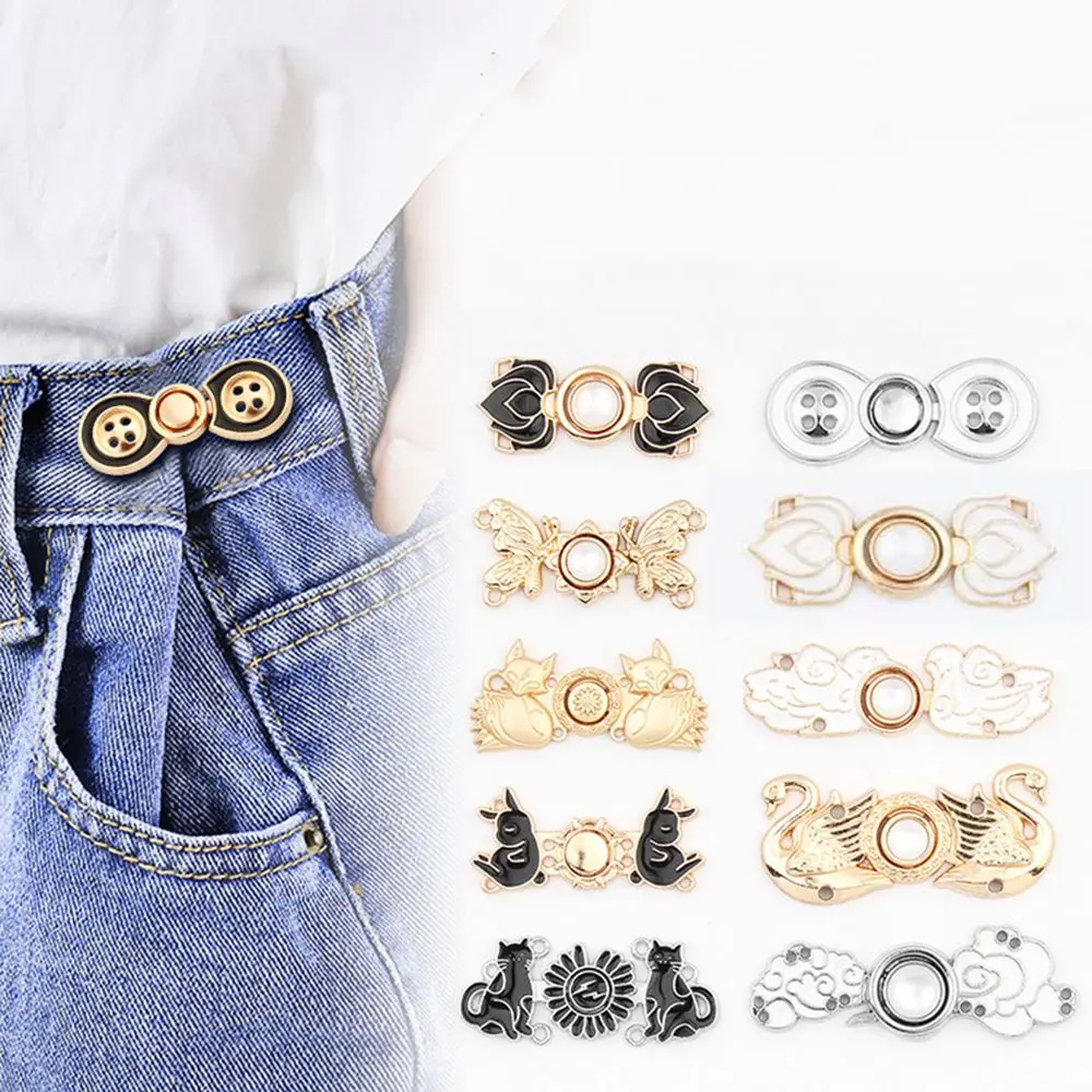 Vintage Waist Adjustment Button Metal Tightening Waistband Pin Garment Jeans Waist Buckle Invisible Removable Rivet Button