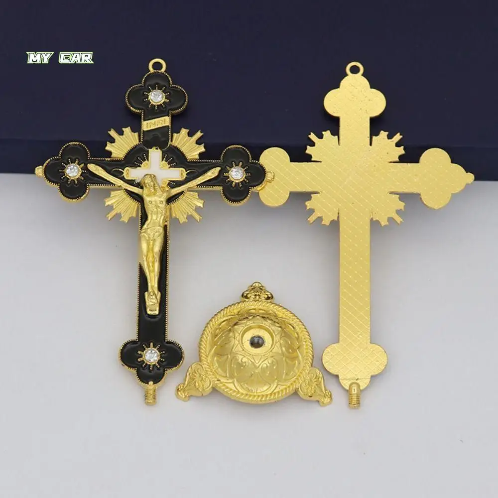 

Exquisite With Stand Church Cross Ornaments No Fading Handmade Alloy Cross Ornaments Durable Plated Gold Statue Car Ornaments