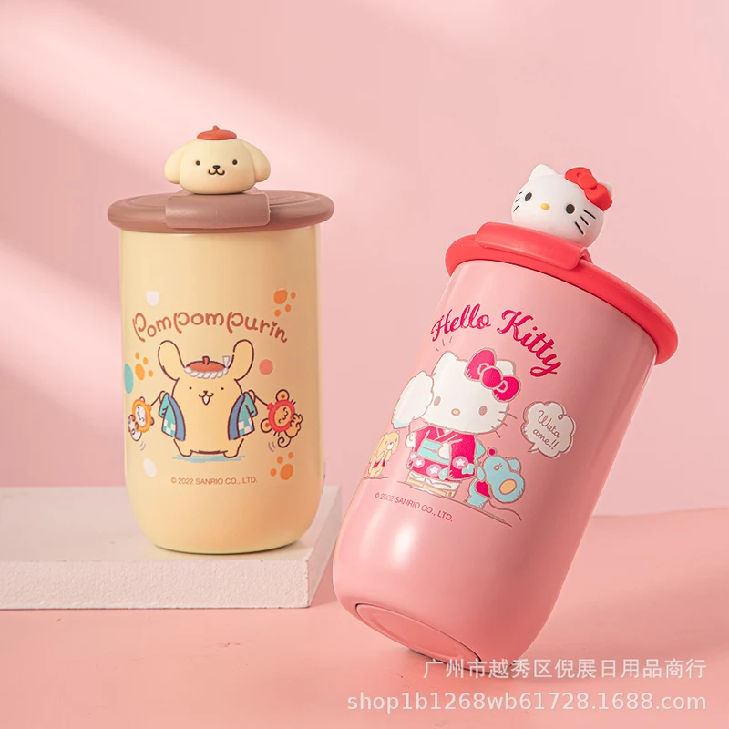 

Sanrio Kuromi Mymelody Hellokitty Purin Thermos Cup Rotating Cup Lid Three-Dimensional Figure Water Cup Cute Cartoon Couple Cup