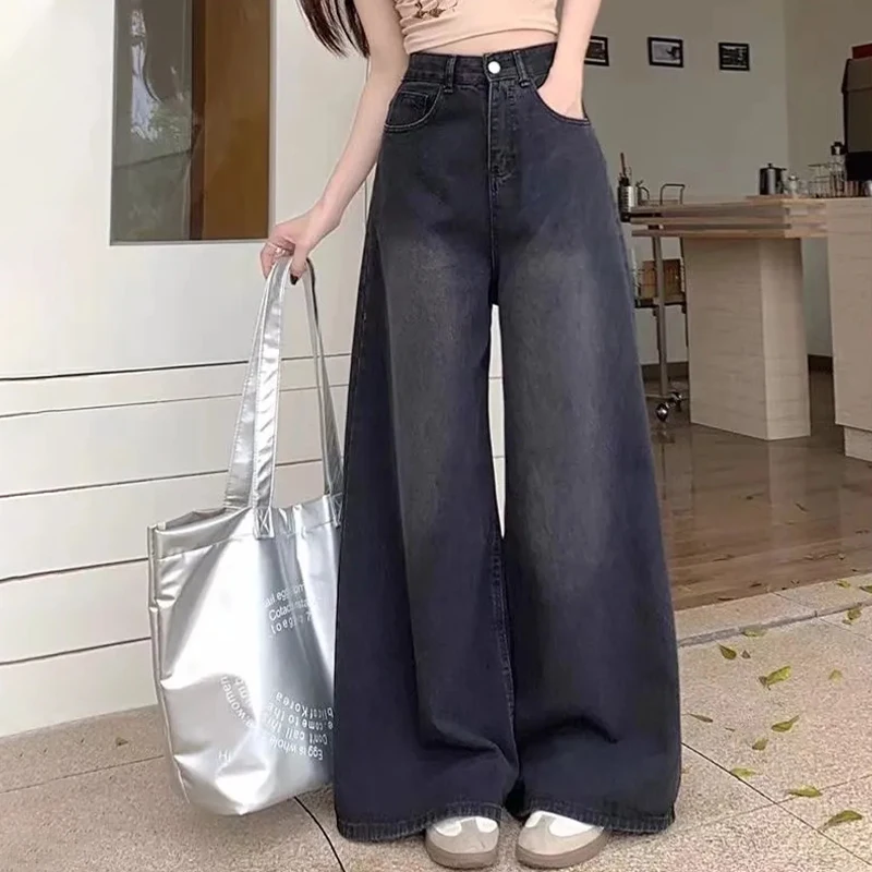 Autumn Vintage Chicly Slim Button Female High Waisted Jeans American Basic Simple Casual Fashion S-2XL Baggy Jeans Women