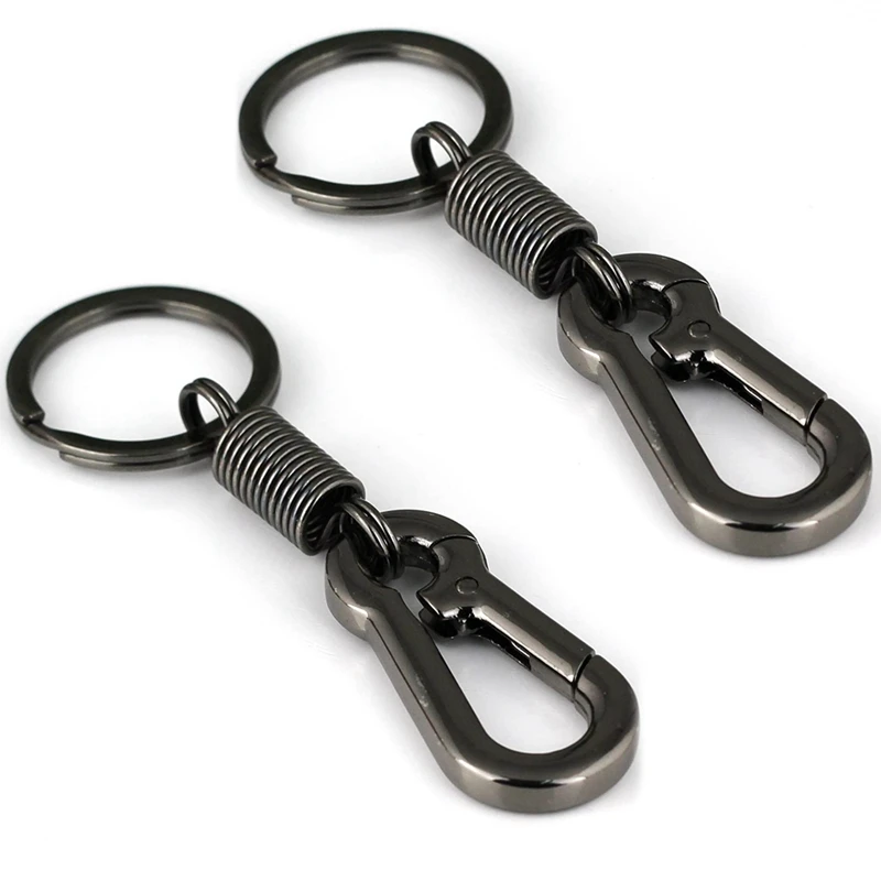 2X Sturdy Carabiner Key Chain Key Ring Polished Key Chain Spring Key Chain Business Waist Key Chain, Black