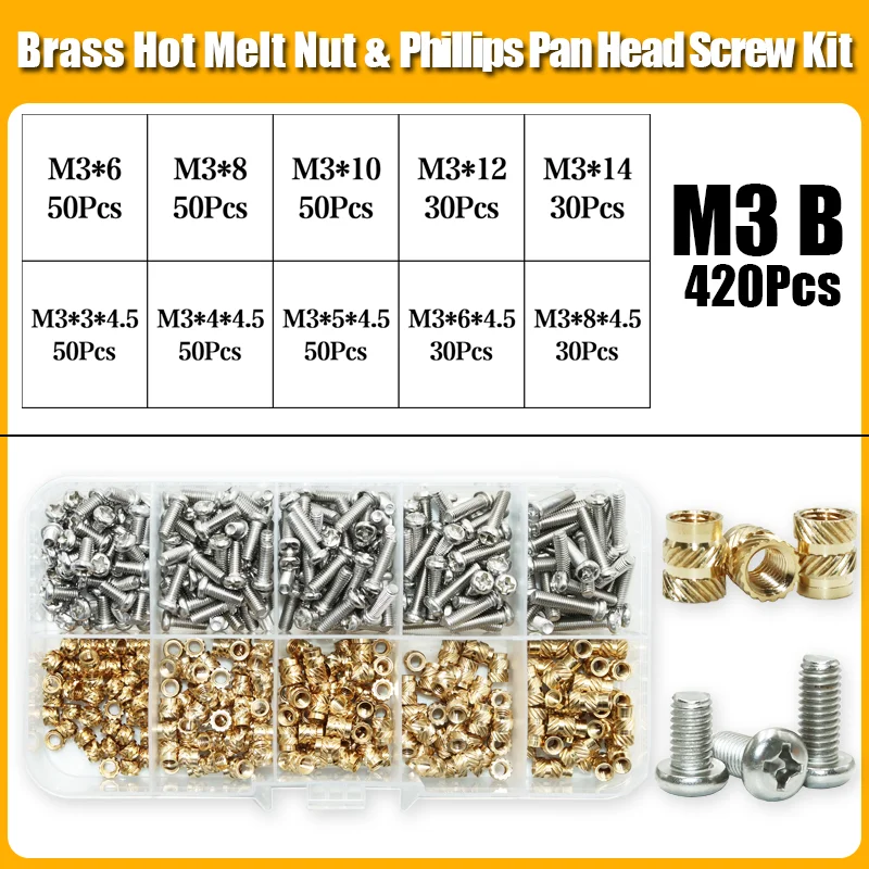 Wärme Set Einsatz Lötkolben Spitze Kopf M2 M3 M4 Hot Melt Einsätze Mutter Messing Gewinde Schraube Einsetzen 3d Druck PCB Phillips Bolzen – Detail 16