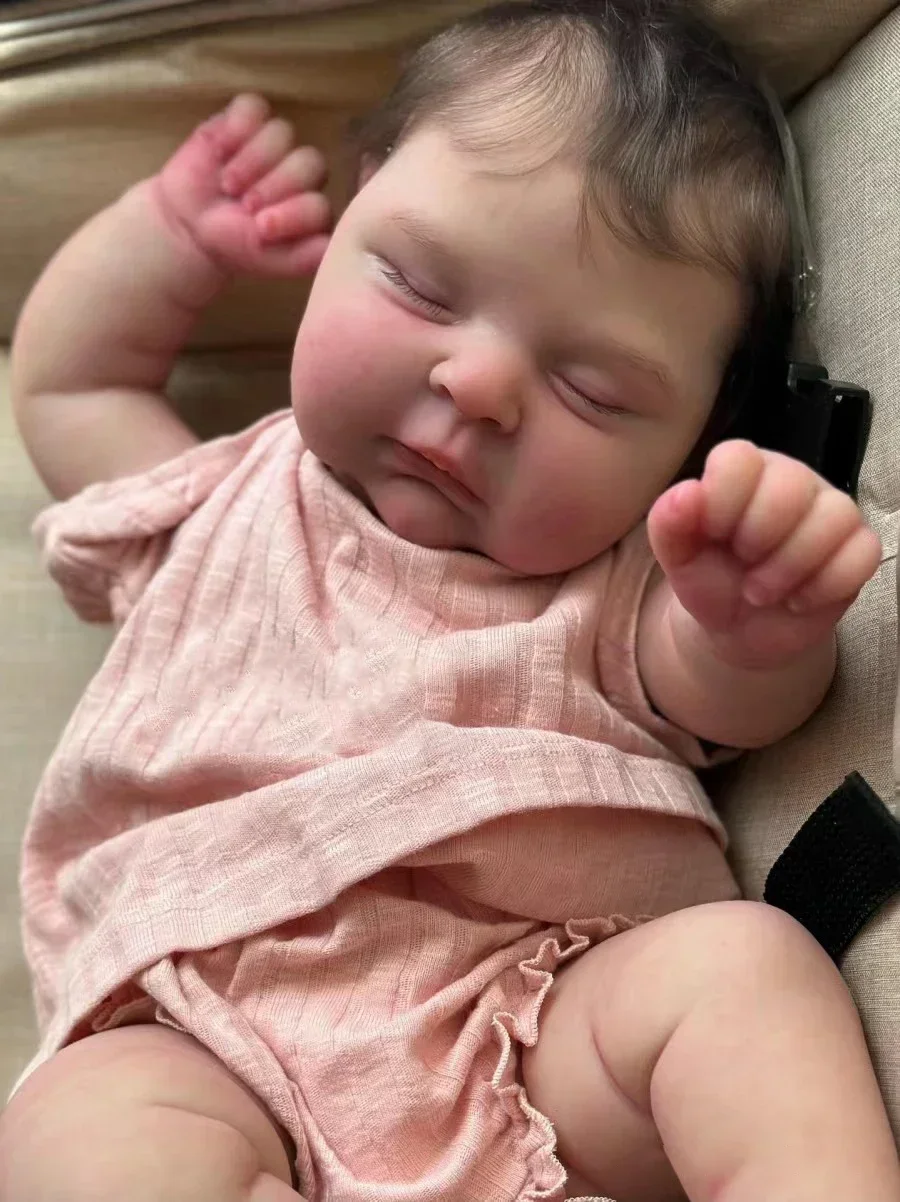 NPK 19 Zoll schlafende Baby-Pfirsiche, weicher Körper, wiedergeborene Puppe mit 3D-Haut, mehrere Schichten, Malerei mit handverwurzelter Haar-Touch-Puppe
