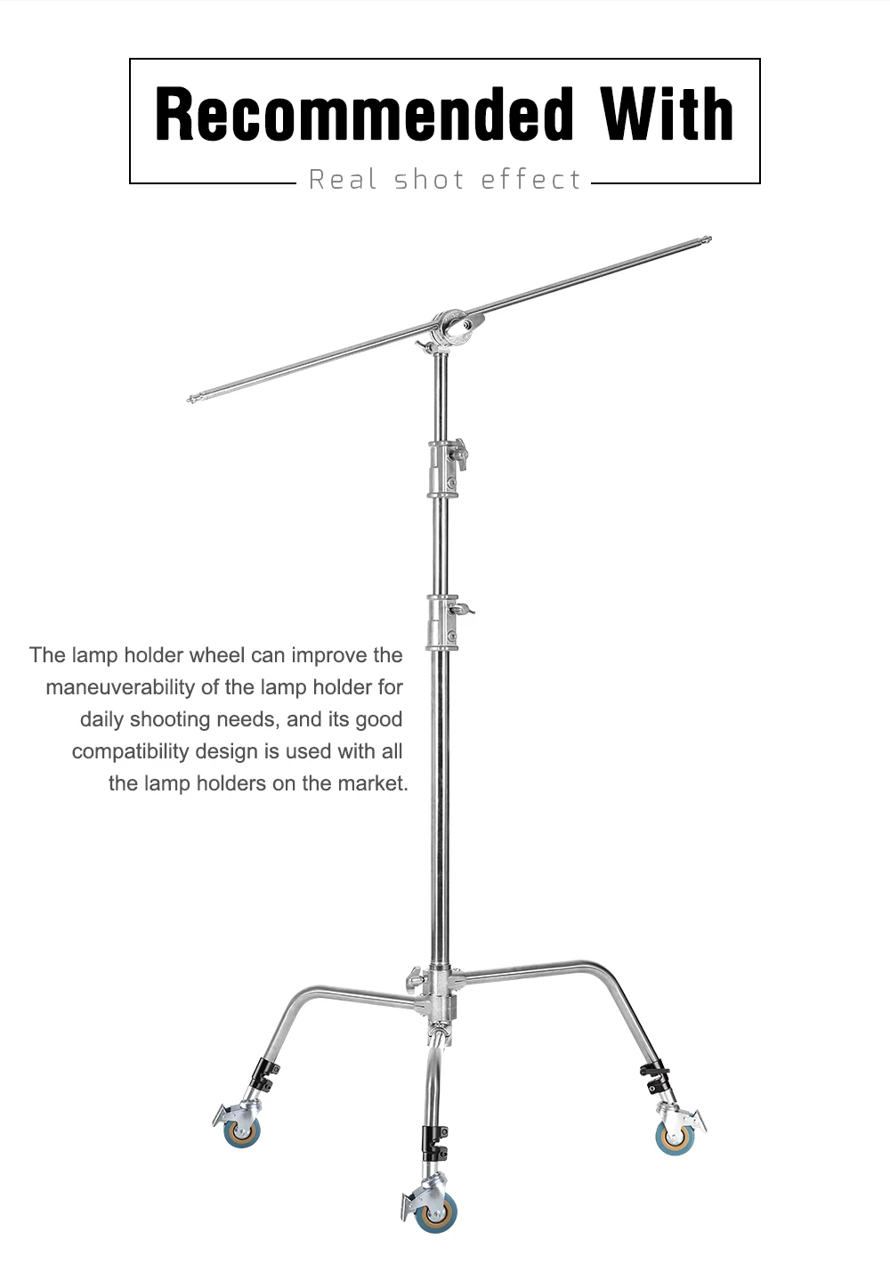 SH 2.6/3.3M Black&Silver Photography C Stand Light Stand Heavy Duty Stainless Steel Magic Leg Arm Crossbar Grip Head Tripod