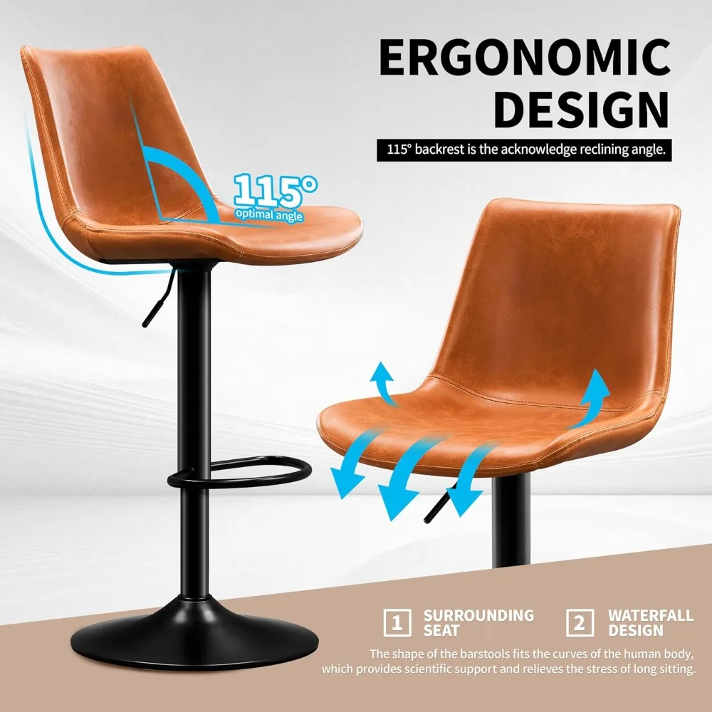

Vintage Bar Stool Height Adjustable Crazy Horse Leather Bar Chair X-Large Base and Seat Bar Stools, Ergonomic Bistro, Customized