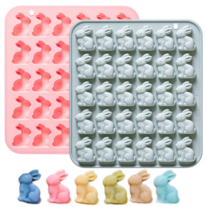 30 Cavities Easter Bunny Silicone Mold for Baking Chocolate Jello Resin Gummies - Candy Mould Wax Melt Tray Cupcake Decor Rabbit