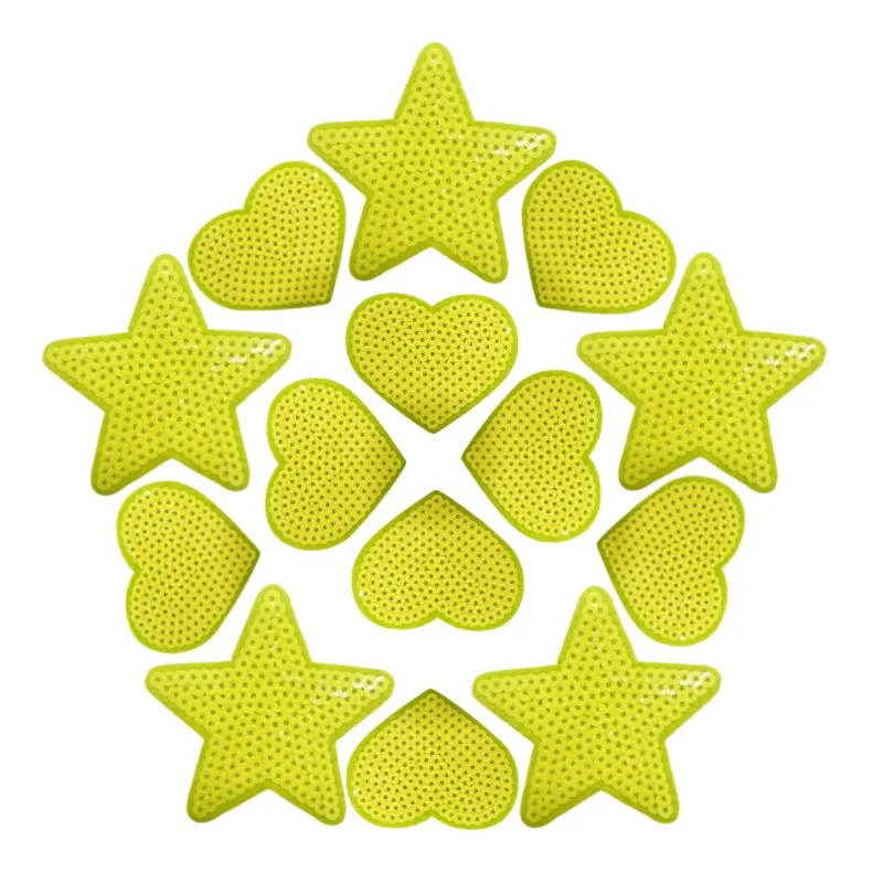 14 Stück/Set Pailletten-Stern-Aufnäher zum Aufbügeln, Herz-Stickerei-Patches, DIY-Applikationen in Leuchtenden, Lebendigen Farben für Kleidung – Detail 9