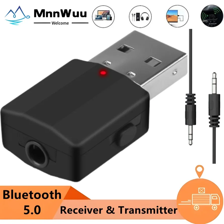 USB Bluetooth Transmitter Receiver 2 in 1 Wireless USB Bluetooth Adapter 3.5mm AUX Jack for PC Car Music AUX Stereo TV Headphone