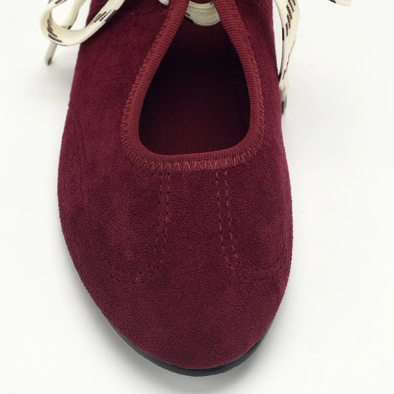 Casual Lace Up Red Ballet Flats Shoes for Women Comfortable Cloth Mary Janes Footwear Spring Autumn Round Toe Ladies Loafers view 5