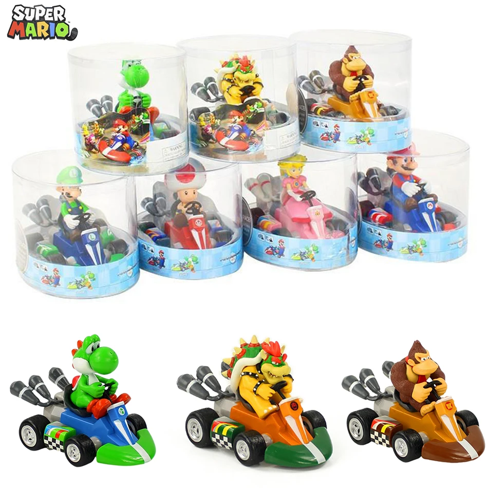 Styles Mario Pull Back Car Green Yoshi Donkey Kong Bowser Luigi Toad Princess Peach Figures Toys Anime Game Doll Gifts for Kid