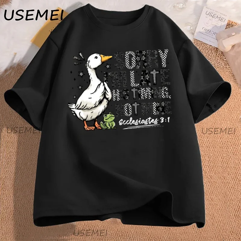 

Sorry I M Late Bible T Shirt Funny Goose Christian T-shirt Church Duck Printed Tshirt Casual Cotton Short Sleeve Womens