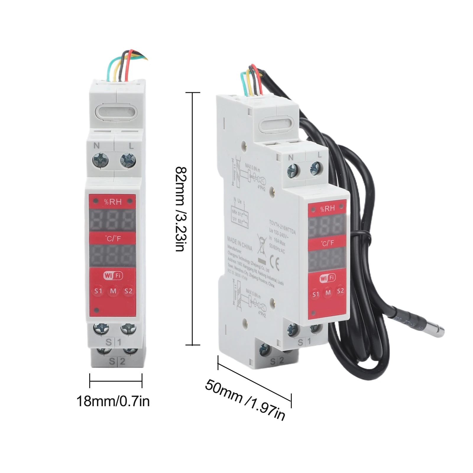 Programmable DIN Rail Thermostat with Digital Display and Temperature Probe Sensor Supporting Remote Control and Alarm Alerts