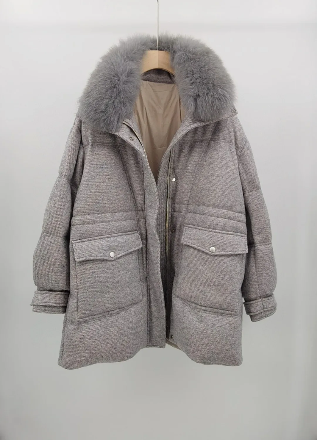 Luxurious autumn-winter cashmere solid color goose down coat