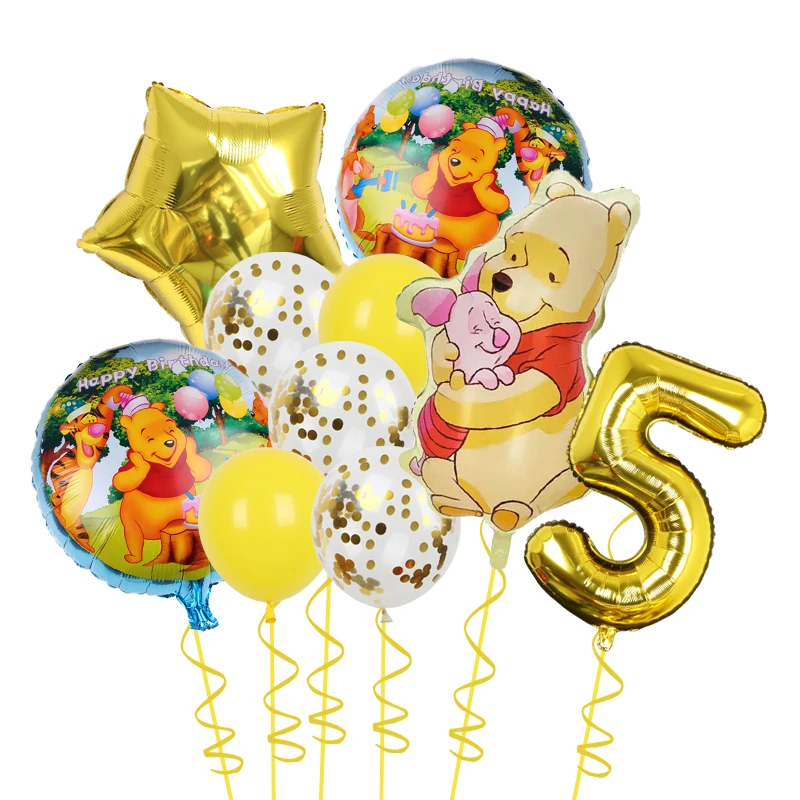 1set Disney Winnie The Pooh Gold Number Balloon Set Foil Balloon Cartoon Bear Birthday Gift for Kids Baby Shower Party Decor