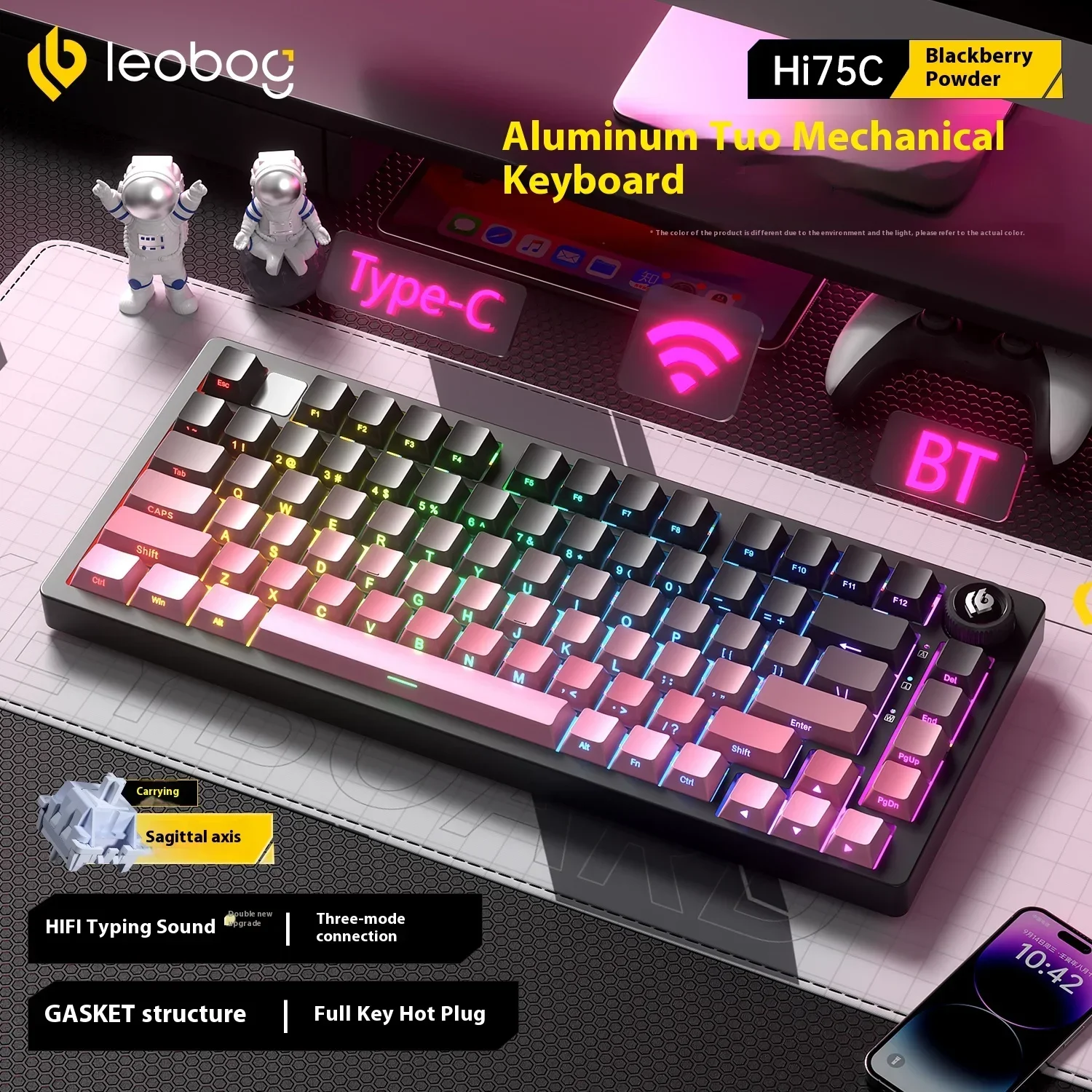 LEOBOG Hi75C mechanisch toetsenbord 3 modus / bedrade kit Hot Swap met knop RGB aluminium pakking Hi75C toetsenbordkit PC aangepast cadeau