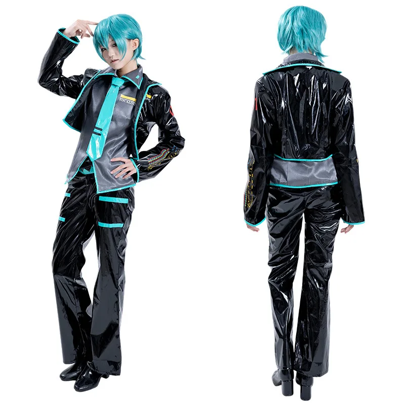 Anime Mikuo Male Version Cosplay Costume Miku 16TH Cosplay Leather Midi Sexy Dress Halloween Carnival Party JK Uniform view 4