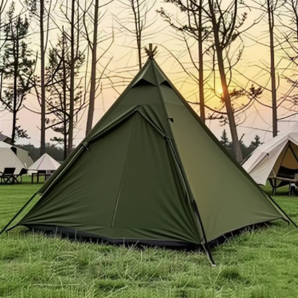 

STLF Indian Portable Outdoor Triangular Pyramid Tent Cotton Rain-Proof Canopy for Camping Oxford Cloth Material