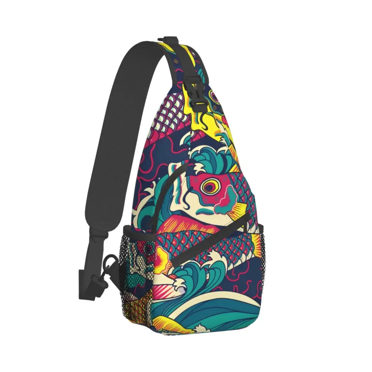 Colorful Koinobori Carp Streamer Crossbody Chest Bags Japanese Style Pockets Travel Pack Messenger Sports Teens Shoulder Bag