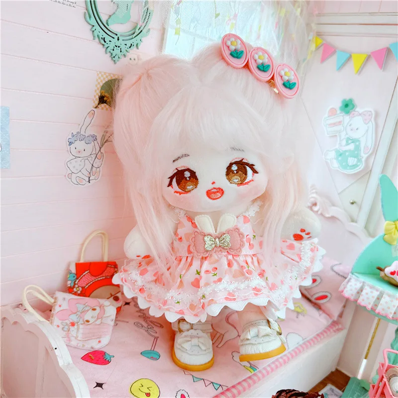 女の子のためのカワイイチェリーぬいぐるみドール、20cm、キュート、ぬいぐるみ、ピンク、服、スーツ、アクセサリー、アニメ、ソフト、子供のおもちゃ、ギフト