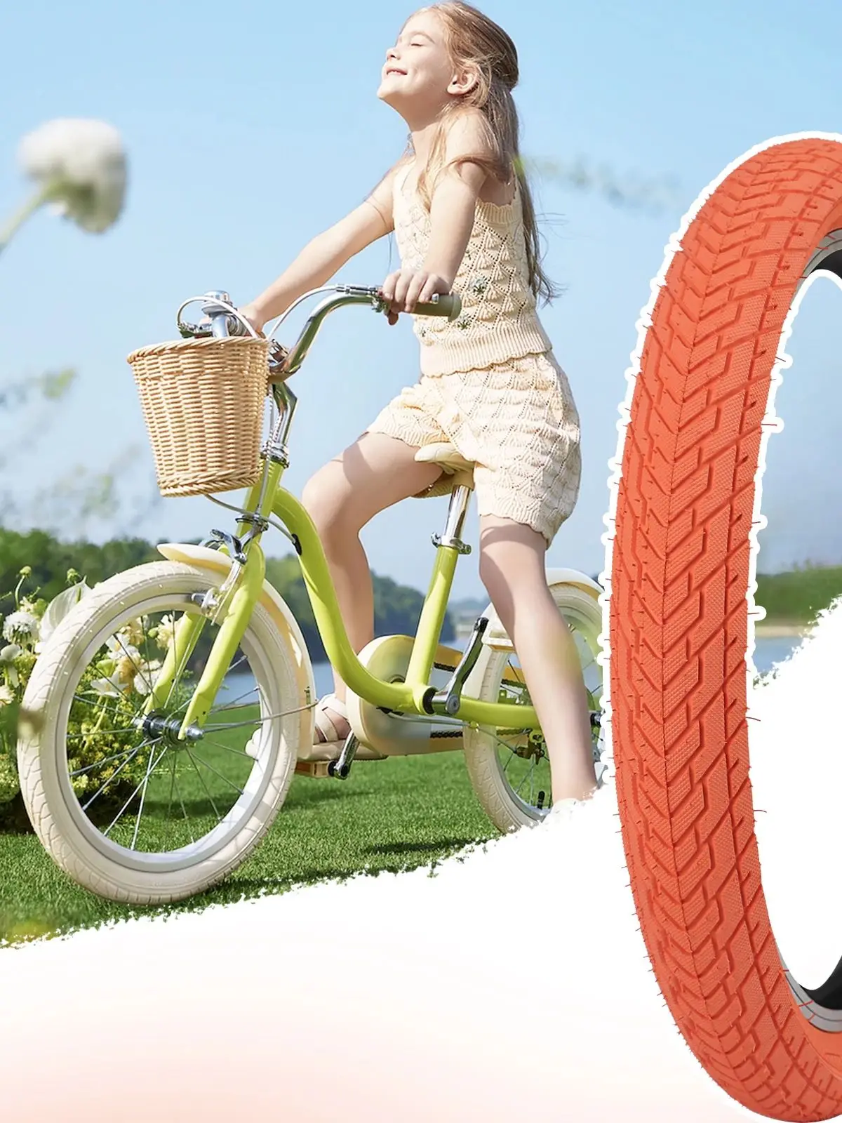 AliExpress NONE ZUKKA 2 Pack 20x2.35 Orange Bicycle Outer Tires - Anti-Slip All-Terrain Foldable for Kids/City Bikes
