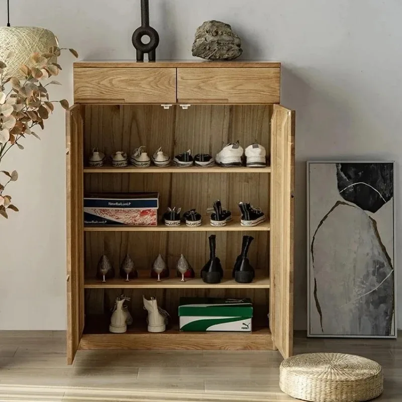 

Simple household storage retro solid wood door double door cabinet