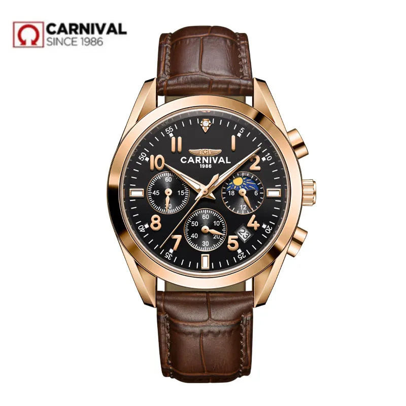 2023 Carnival Moonphase Chronograph Watches for Men Waterproof Luxury Brand Quartz Stop Watches Relogio Masculino Reloj Hombre