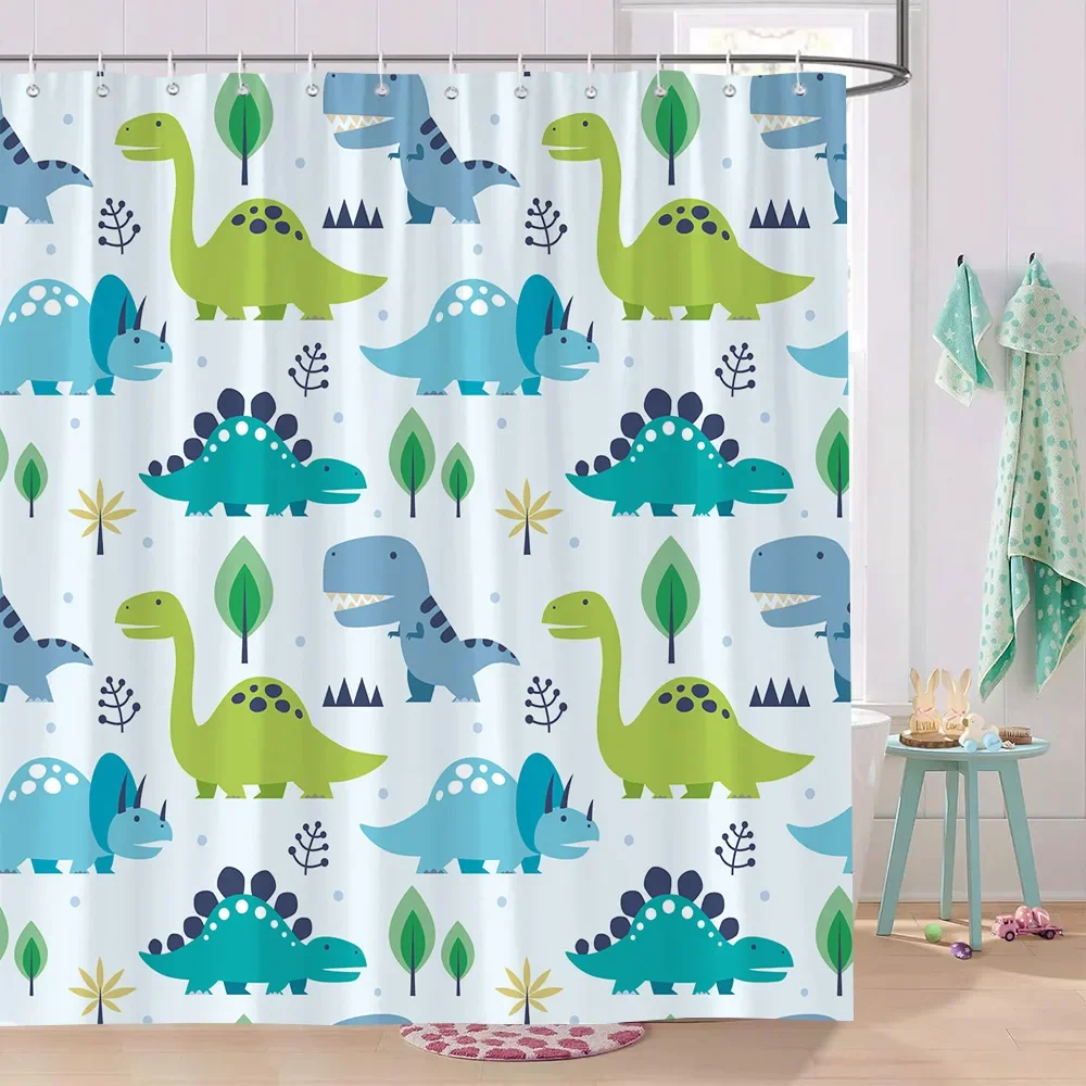 Cute Cartoon Pattern Printed Shower Curtain Colourful Animals Inspirational Language Kids Polyester Bath Curtains Bathroom Decor