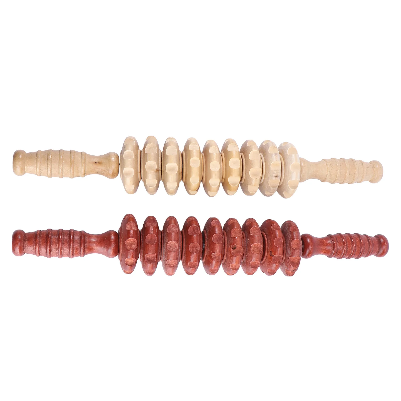 

2pcs Wooden Massage Roller 9-Bear Design Red Natural Wood Color Nonslip Handle For Belly Legs Muscles Deep Tissue Handheld Body