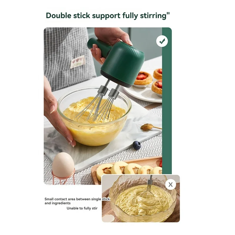 【Must-Haves】Wireless Portable Hand Whisk With Rechargeable 3 Speeds And 2 Whisk For Baking Whisk Milk Cream