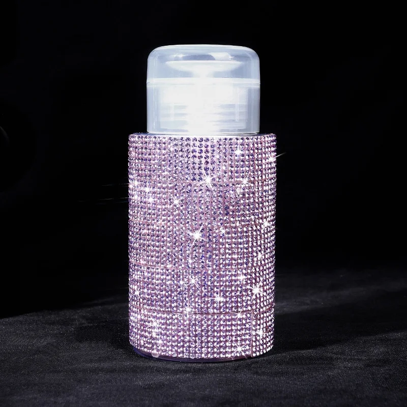 200ml Pump Dispenser Bottle Diamond Liquid Alcohol Press Bottle for Nail Polish Remover Refillable Manicure Container Wholesale