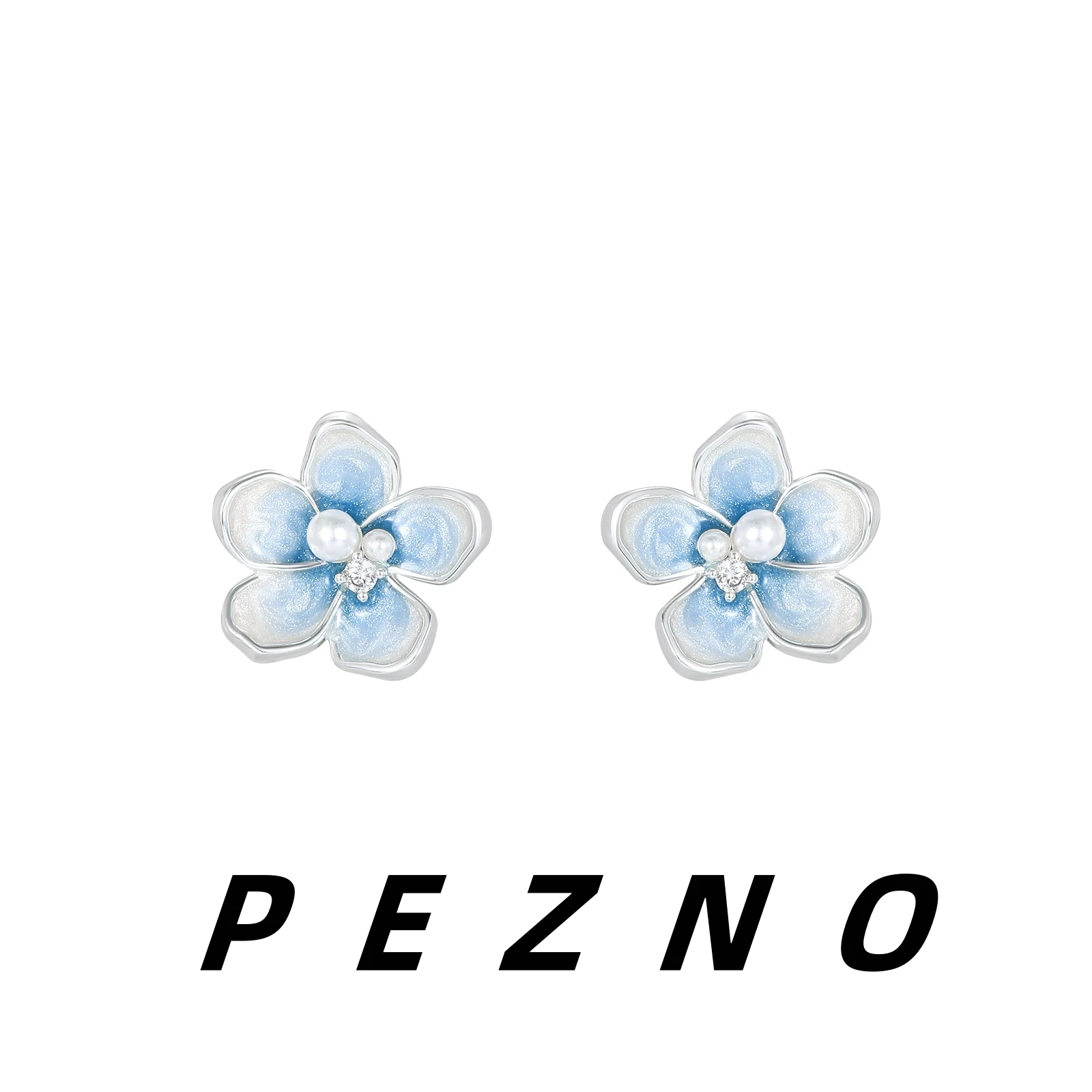 

Dainty Enamel Blue White Gradient Flower Stud Earring for Women Silver Tone Pearl CZ Crystal Floral Earring Fashion Jewelry Gift