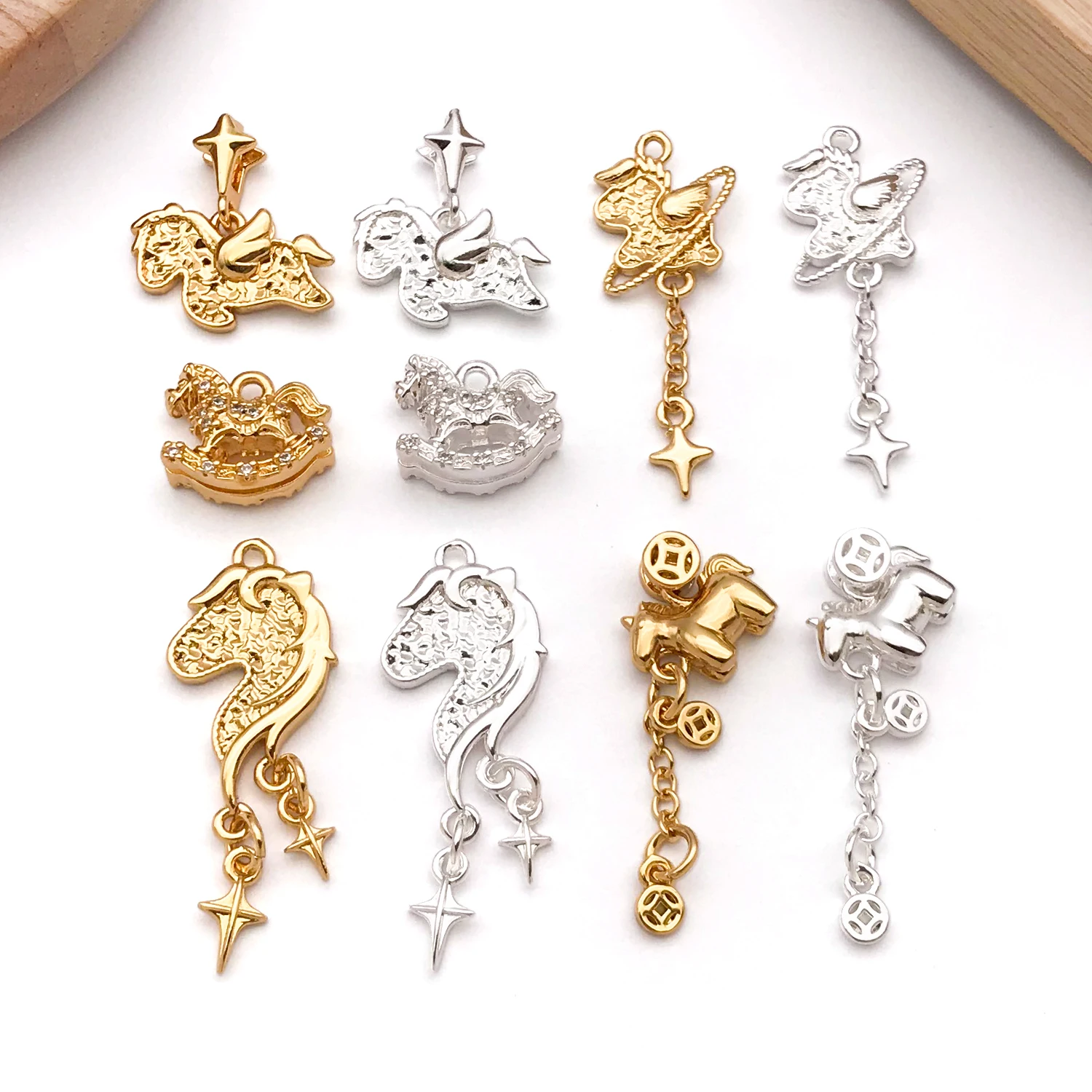 1pc 18K Real Gold Plated Brass Unicorn, Pony Charms, Animal Tassel Pendant, For DIY Bracelets Necklaces Jewelry Making Accessory