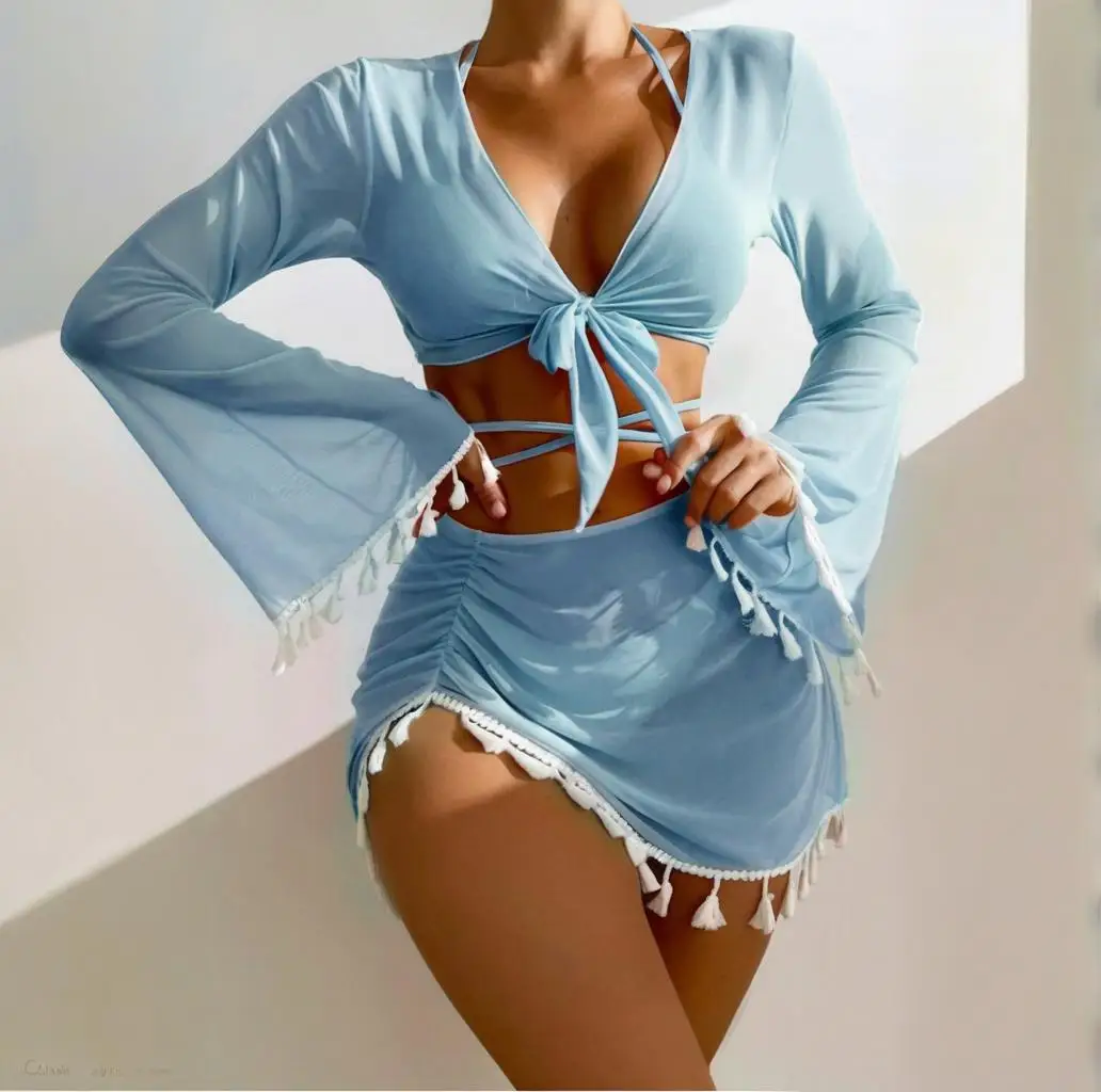 Swimwear Woman  Swimsuit Cover Up Bikini Sets Uv Protective Tunic Outfit Women Beachwear Cover-Ups Sarong Cape Suit