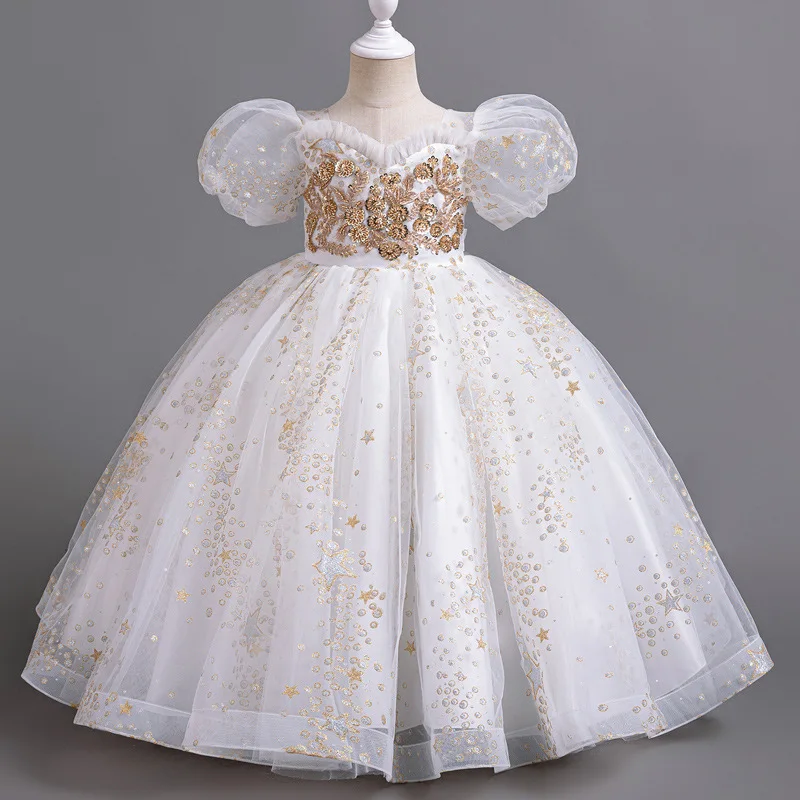 2025 Girls' Flower Wedding Dress Long Sleeveless Summer Princess Rainbow Host Gift Performance Program