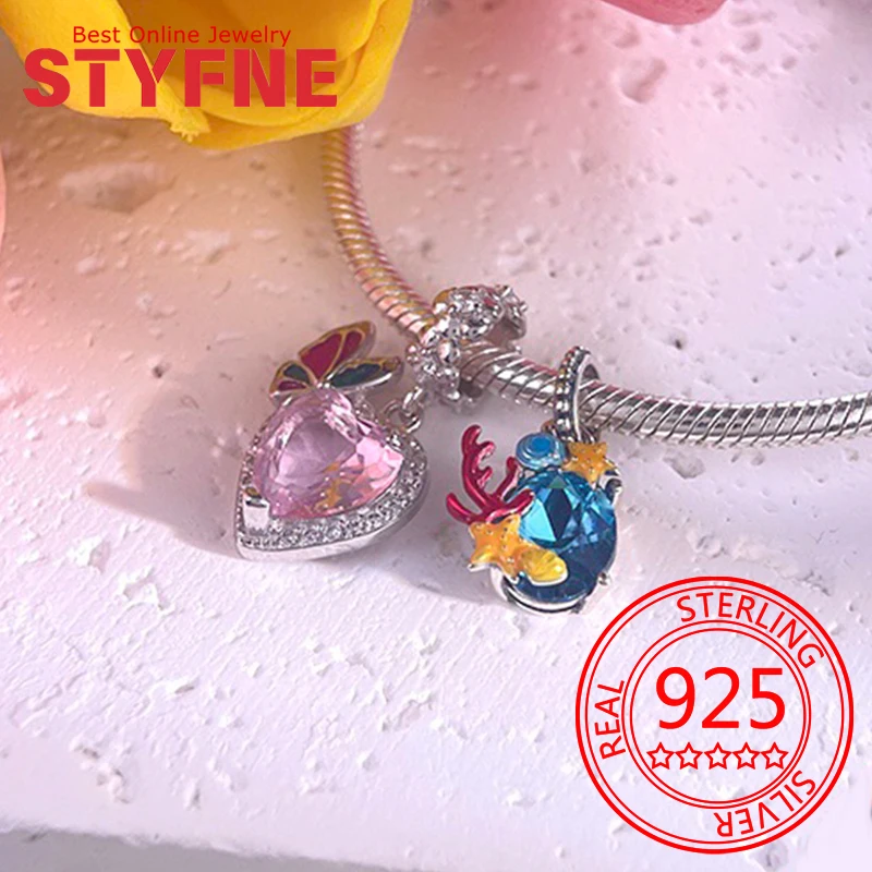 

925 Sterling Silver Blue Coral Sea Heart Charm Beads Fit Bracelet Necklace Accessories Beads Jewelry Making Fine Jewelry Gifts