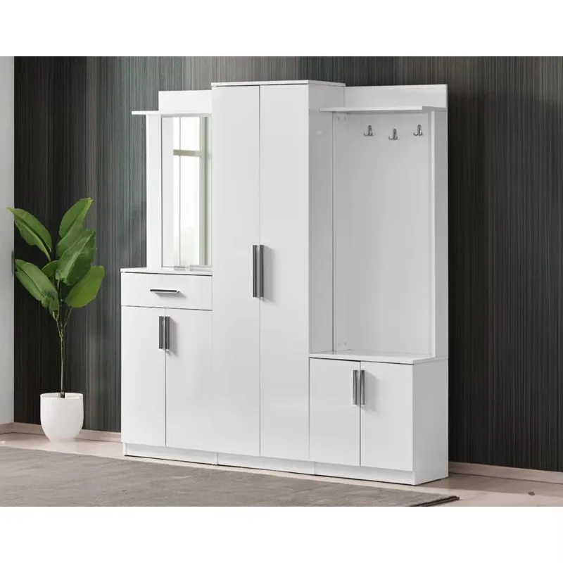 Fully Customizable 3-Piece White Modular Cloakroom Set with Personalized Design for Wardrobes Made in Turkey